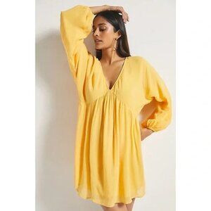 Anthropologie Let Me Be Forever That Girl Sheer Flowy Yellow Mango Mini Dress